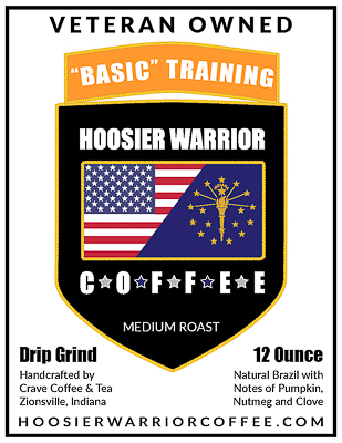 "BASIC" TRAINING a Premium Medium Roast Coffee, locally roasted coffee near you. If you are looking for the best Pumpkin Spice Coffee Roast try this Gourmet Coffee Roast. "BASIC" TRAINING is made from perfectly roasted Brazil Coffee Beans with notes of pumpkin, nutmeg and clove. You'll love it! This is a limited release coffee available only during the autumn season. Hoosier Warrior Coffee is a veteran owned coffee company.