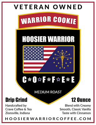 WARRIOR COOKIE, Medium Roast Coffee with creamy smooth, classic vanilla taste with cinnamon. Hoosier Warrior Coffee is a veteran owned coffee company